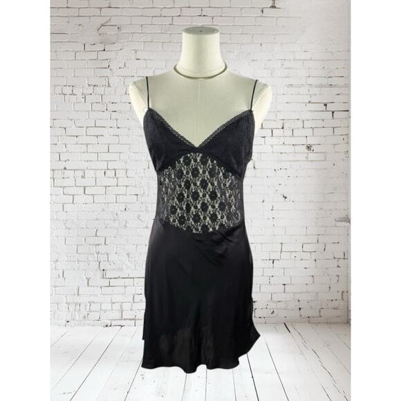 Free People Lace Satin Chemise Slip Dress | Black | Dainty Feminine Romantic | S - Picture 1 of 11